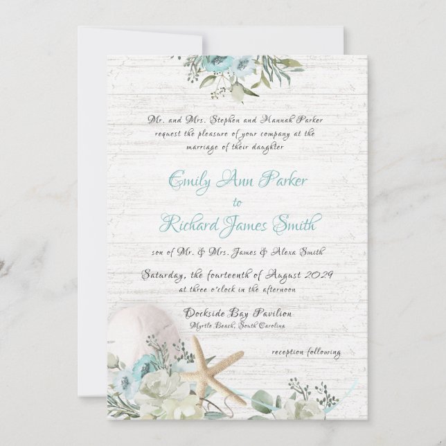 Invitation Floral Beach Driftwood Mariage (Devant)