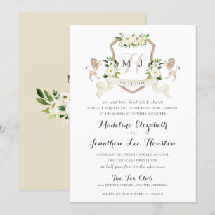 Invitation Floral Beige Blanc Vert Élégant Cimier d'ivoire