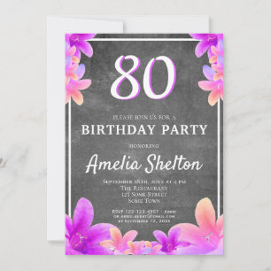 Invitation Floral Bellflower Chalkboard 80e anniversaire