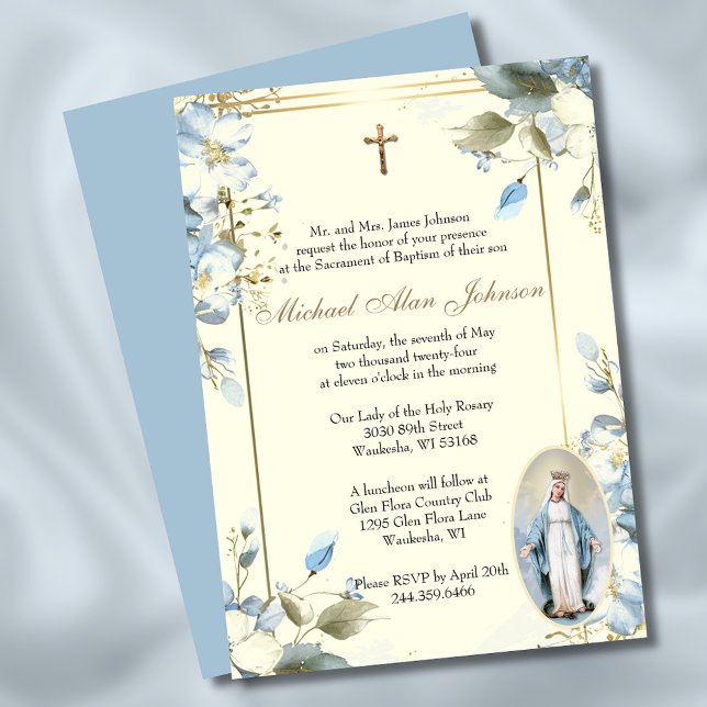 Invitation Floral Bienheureux Mary Catholique Baptême Invitat (Créateur téléchargé)