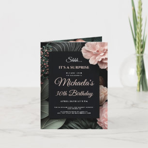 Invitation Floral Black arrière - plan Surprise fête d'annive