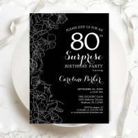Floral Black White Surprise 80e fête d'anniversair