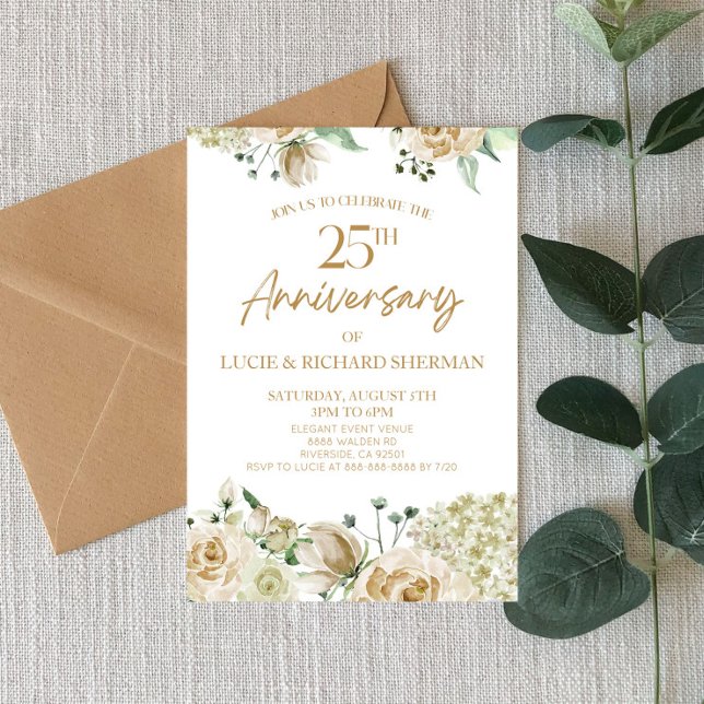 Invitation Floral blanc 25ème anniversaire Mariage (Créateur téléchargé)