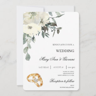 Invitation Floral blanc avec anneau d'or Mariage