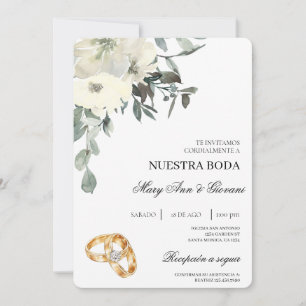Invitation Floral blanc avec anneau d'or Mariage espagnol