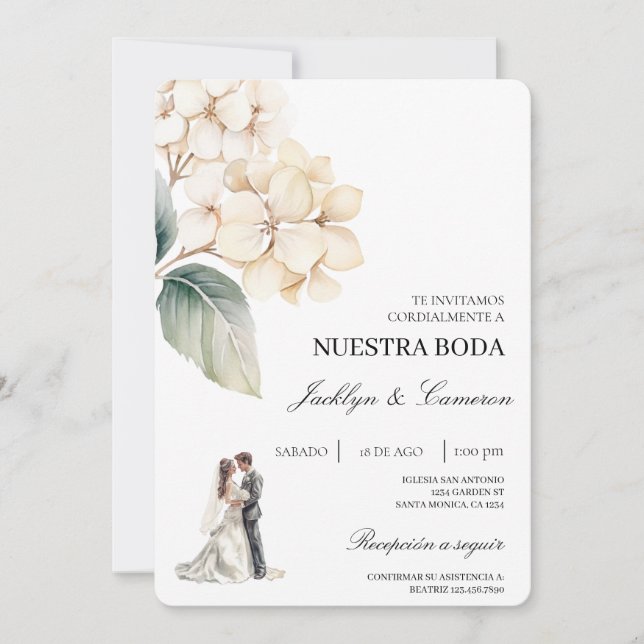 Invitation Floral blanc avec anneau Mariage espagnol (Devant)