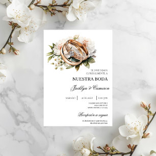 Invitation Floral blanc avec anneau Mariage espagnol