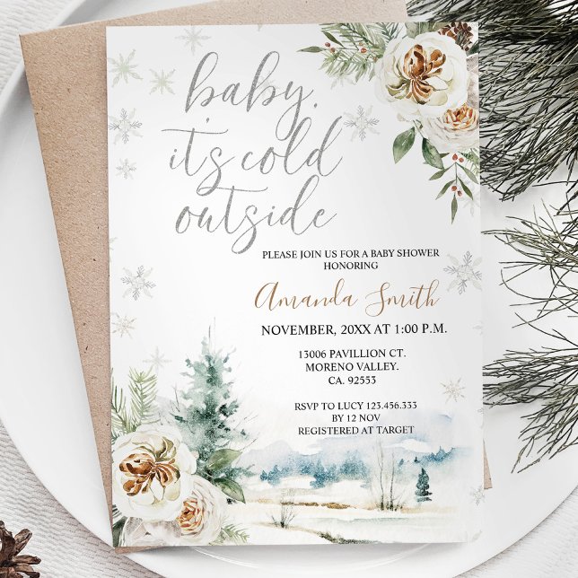 Invitation Floral blanc C'est froid dehors Baby shower Invita (Créateur téléchargé)