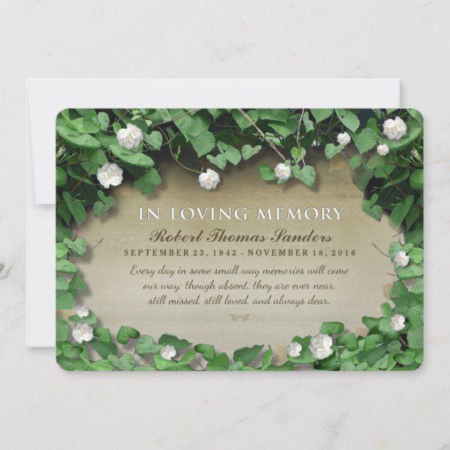 Invitation floral blanc de cérémonie commémorative (Devant)