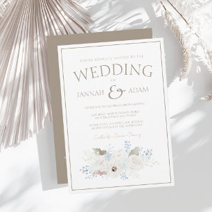 Invitation Floral blanc d'hiver et Mariage de Noël Taupe