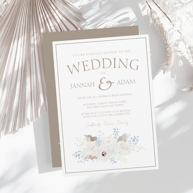 Invitation Floral blanc d'hiver et Mariage de Noël Taupe (Créateur téléchargé)