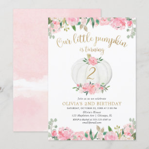 Invitation Floral blanc d'or rose de citrouille tout