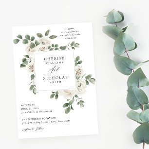 Invitation Floral blanc et Mariage d'Eucalyptus