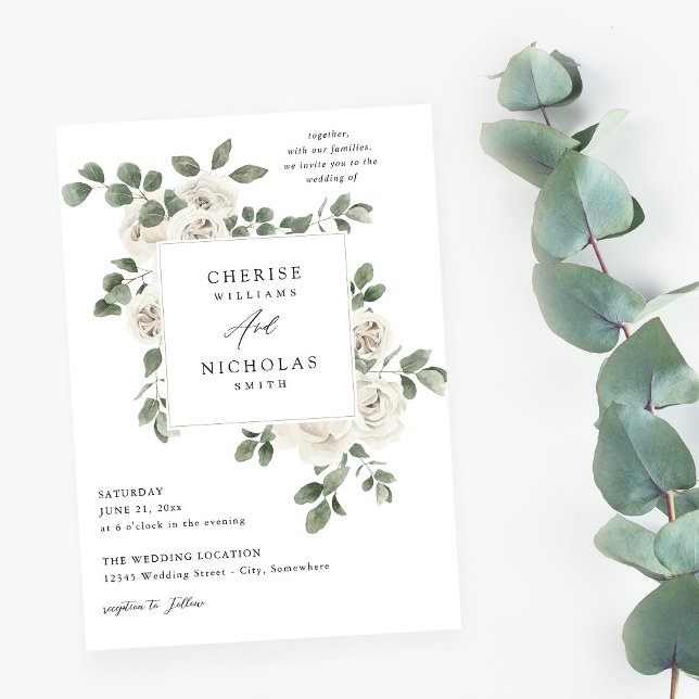 Invitation Floral blanc et Mariage d'Eucalyptus (Créateur téléchargé)