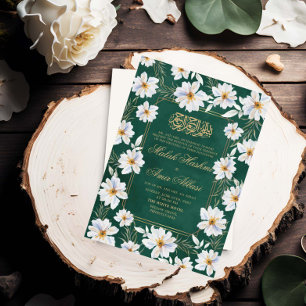 Invitation Floral blanc et Mariage musulman islamique vert
