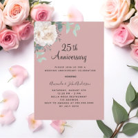 Floral blanc poussiéreux rose 25e anniversaire mar