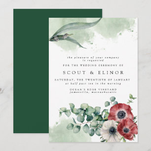 Invitation Floral blanc rouge avec Mariage Feuille Eucalyptus