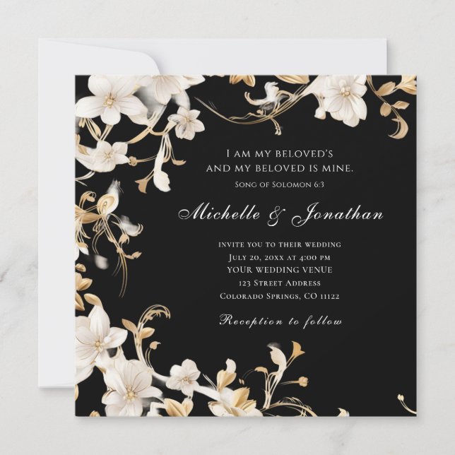 Invitation Floral blanc sur le Mariage de la Bible chrétienne (Devant)