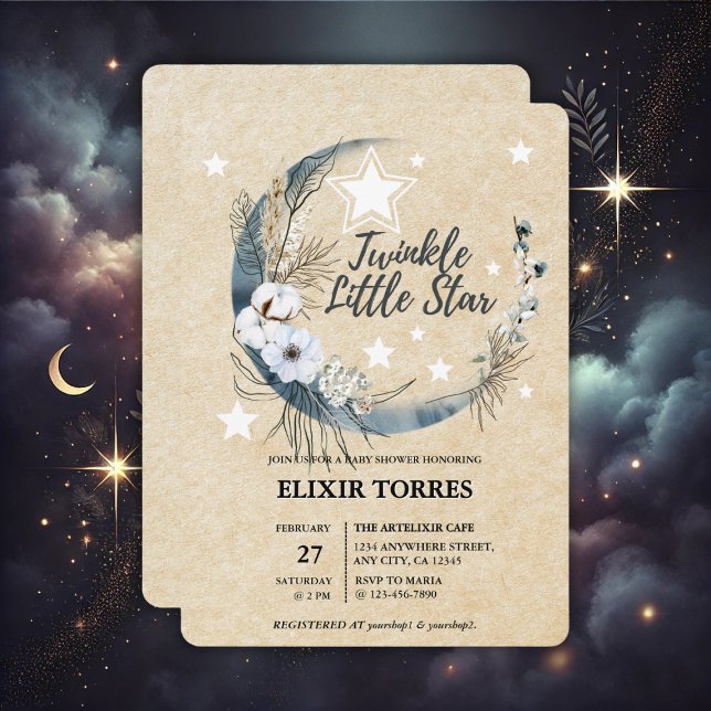 Invitation Floral Blanc Twinkle Petit Baby shower étoile (Créateur téléchargé)