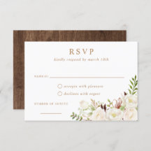 Floral Blanc Vert vert Rustique Bois Mariage RSVP