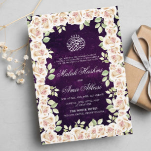 Invitation Floral blanc violet Mariage musulman musulman