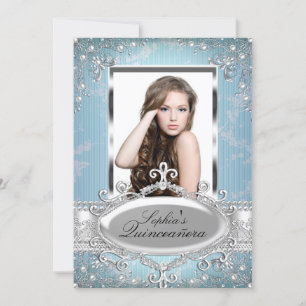 Invitation Floral bleu argenté Vintage Glamor Quinceanera