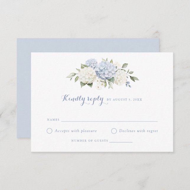 Invitation Floral Bleu Blanc Hydrangée Mariage RSVP (Devant / Derrière)