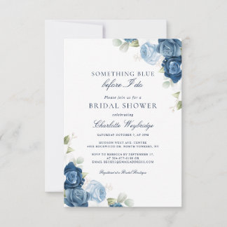Invitation Floral bleu Dusty avant de faire Fête des mariées 
