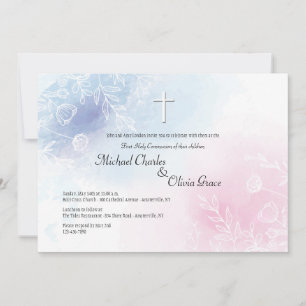 Invitation Floral bleu et rose religieux