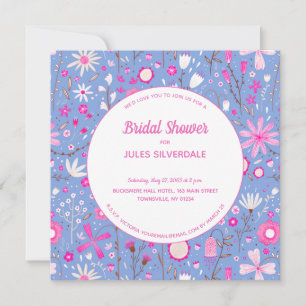 Invitation Floral Bleu Fête des mariées moderne