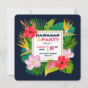 Invitation floral bleu-foncé de partie hawaïenne