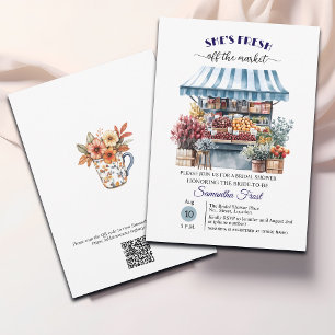Invitation Floral bleu hors du marché QR Code Fête des mariée
