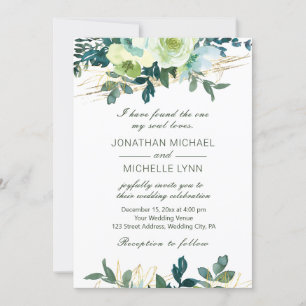 Invitation Floral bleu ivoire or Turquoise Mariage chrétien