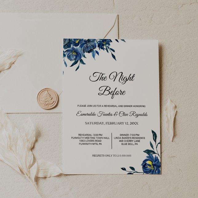 Invitation Floral Bleu La Nuit Avant Le Dîner De Répétition (Créateur téléchargé)
