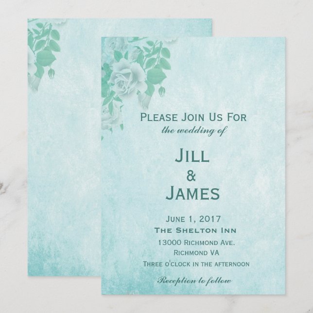 Invitation Floral bleu mariage (Devant / Derrière)