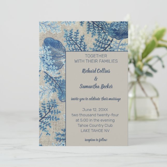 Invitation Floral bleu pointillé (Debout devant)