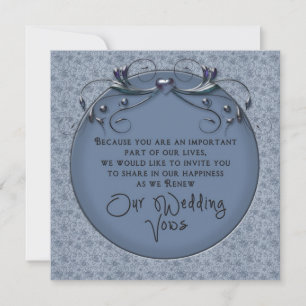 Invitation Floral Bleu - Renouvellement des voeux Mariages -