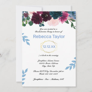 Invitation Floral Blooms Blue Vertical - Bachelorette Party