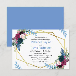 Invitation Floral Blooms Mod Blue - Dîner de répétition 3x5