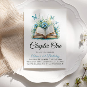 Invitation Floral Blue Book Boy Chapitre Un 1er anniversaire
