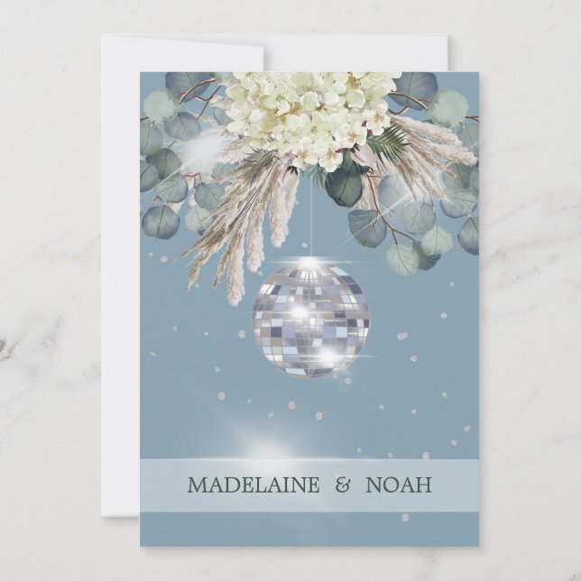 Invitation Floral Blue Disco Ball Élégante répétition de mari (Dos)
