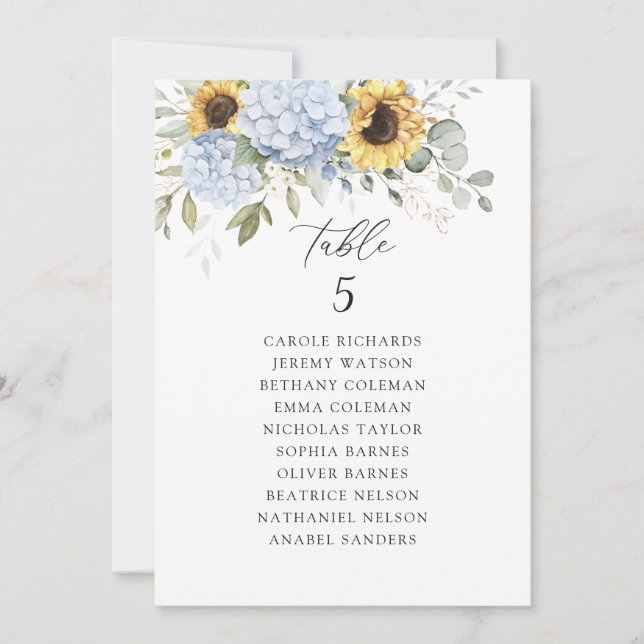 Invitation Floral Blue Hydrangea Tournesols Graphique de sièg (Devant)