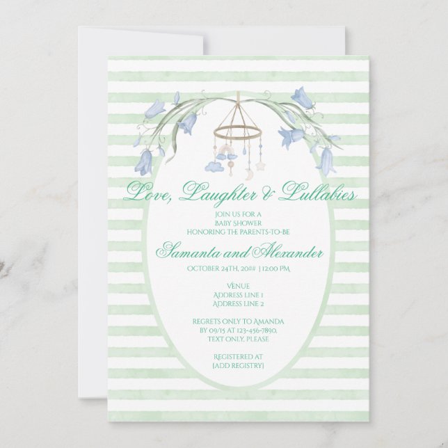 Invitation Floral Bluebell Mobile Baby shower de menthe céles (Devant)