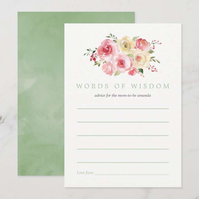 Invitation Floral Blush et Sage Baby shower Conseils pour mam (Devant / Derrière)