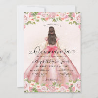 Floral Blush Pink Gold Glam Princess Quinceanera