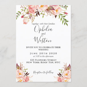 Invitation Floral Blush Pink Moderne Élégant Mariage Boho