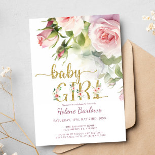 Invitation Floral Blush Rose Gold Baby shower fille