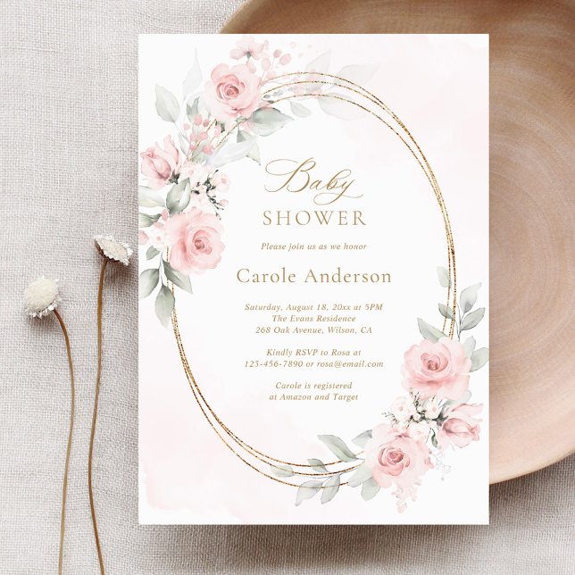 Invitation Floral Blush rose or bébé fille Douche (Créateur téléchargé)