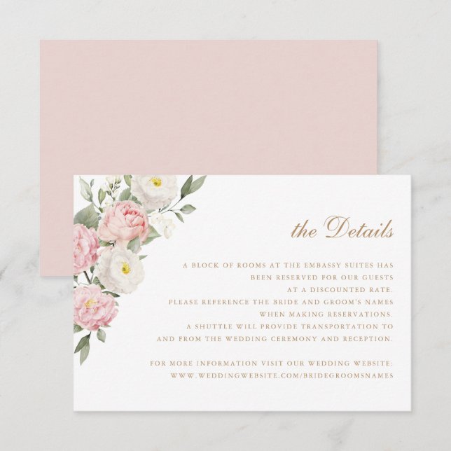 Invitation Floral Blush Rose Verdure Détails du Mariage (Devant / Derrière)