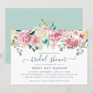 Invitation Floral Blush verdure Fête des mariées Eucalyptus